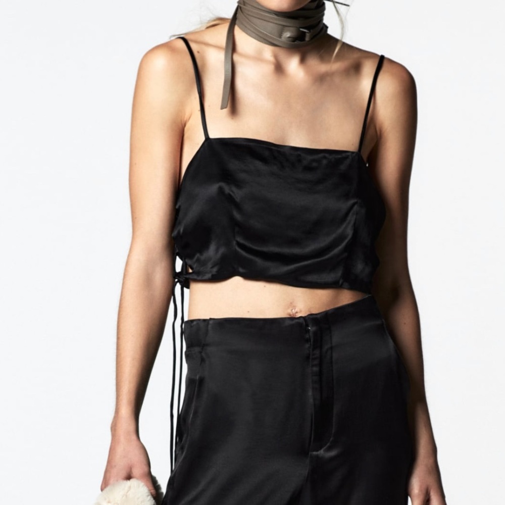 Zara black silk crop top